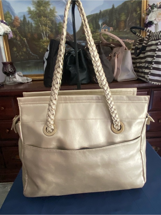 Lancome Handbags - Lancôme Paris Gold Metallic Tote / Overnight Bag Braided Rope Handles Champagne